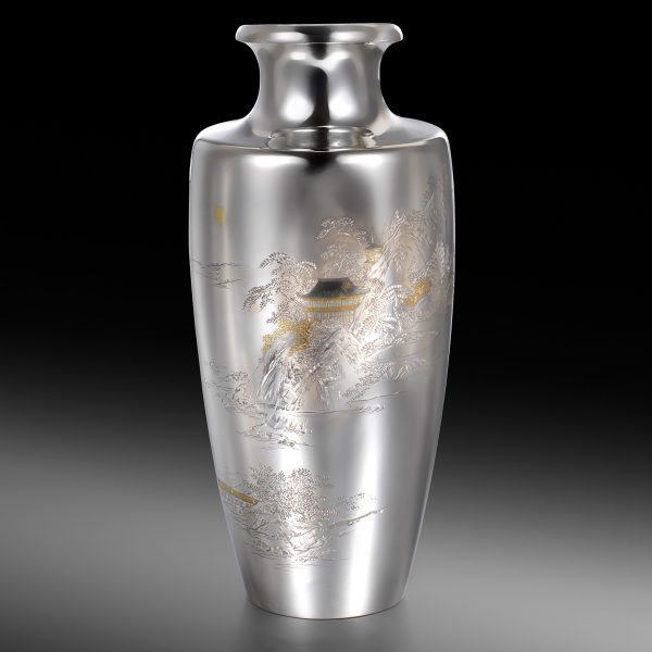 Silver vase with landscapes by Yamaguchi Isshō