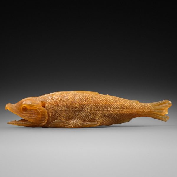 Netsuke of a dried salmon by Tessai
