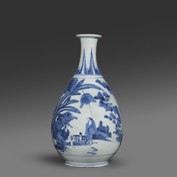 Arita blue and white vase with figures in garden