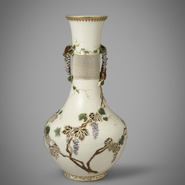 Earthenware vase with grapes and squirrels