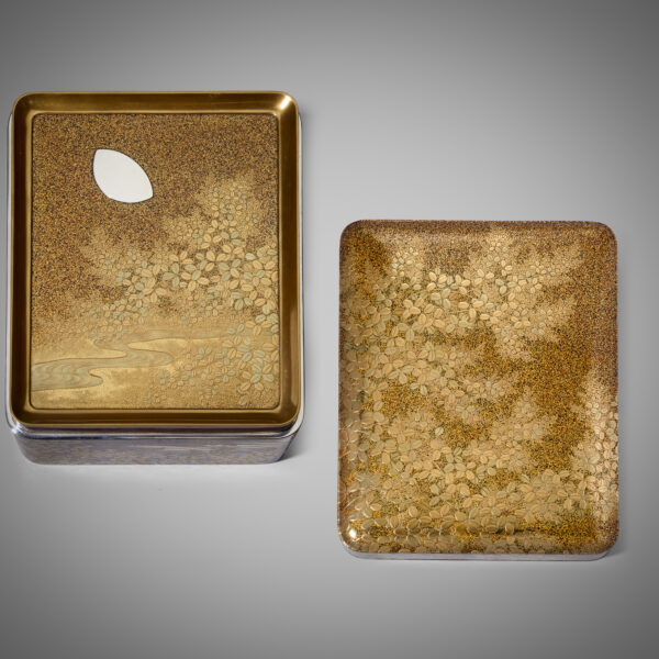 Gold lacquer tebako with bush clovers