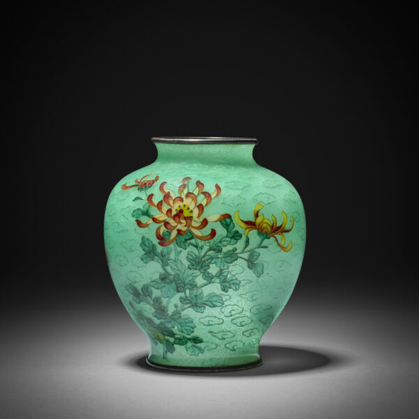 Plique-à-jour vase with chrysanthemums