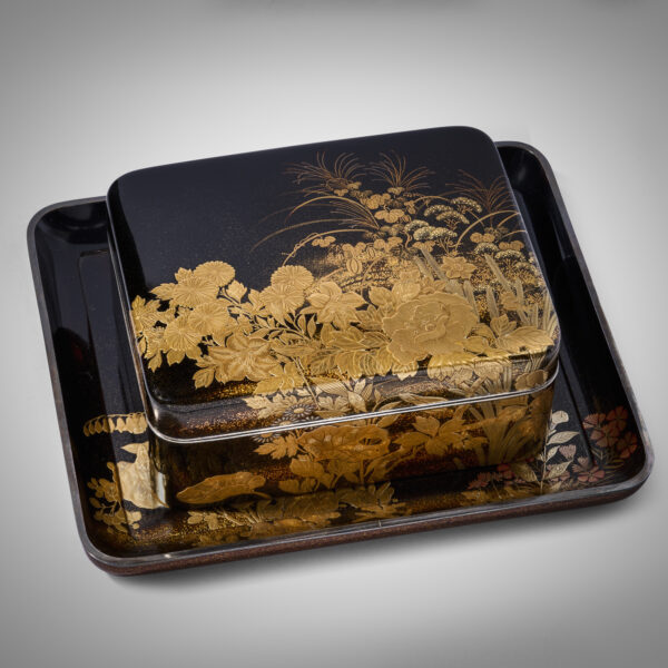 Lacquer box and tray with flowers of the four seasons