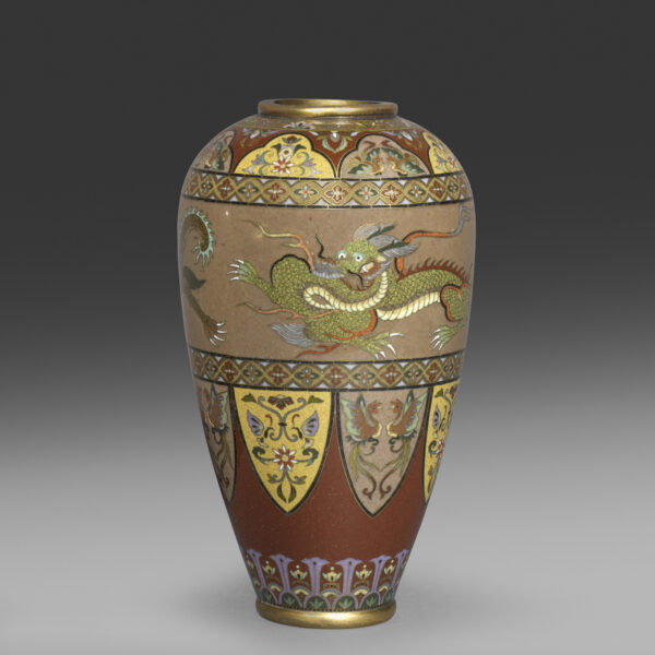 Cloisonné enamel vase with dragons and hō-ō birds