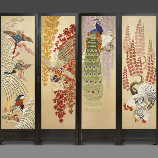 Embroidery screen with flowers and birds of the four seasons