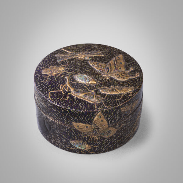Lacquer incense box with insects and spiderweb