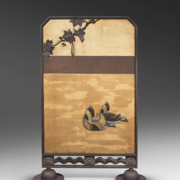 Iron and lacquer screen with mandarin ducks