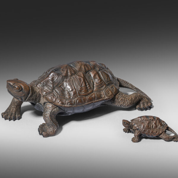 Wood okimono of a pair of turtles