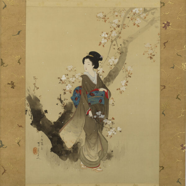 Hanging scroll painting of beauty beneath cherry tree