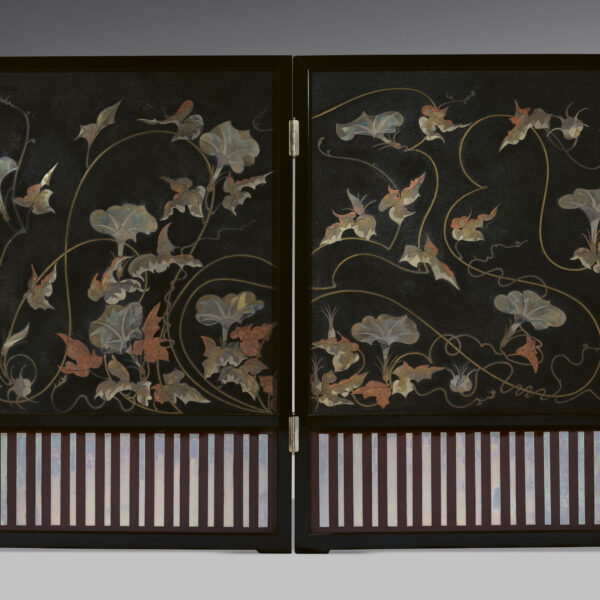 Lacquer and metal screen with morning glories