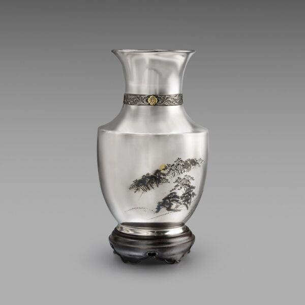 Inlaid siiver vase with landscape